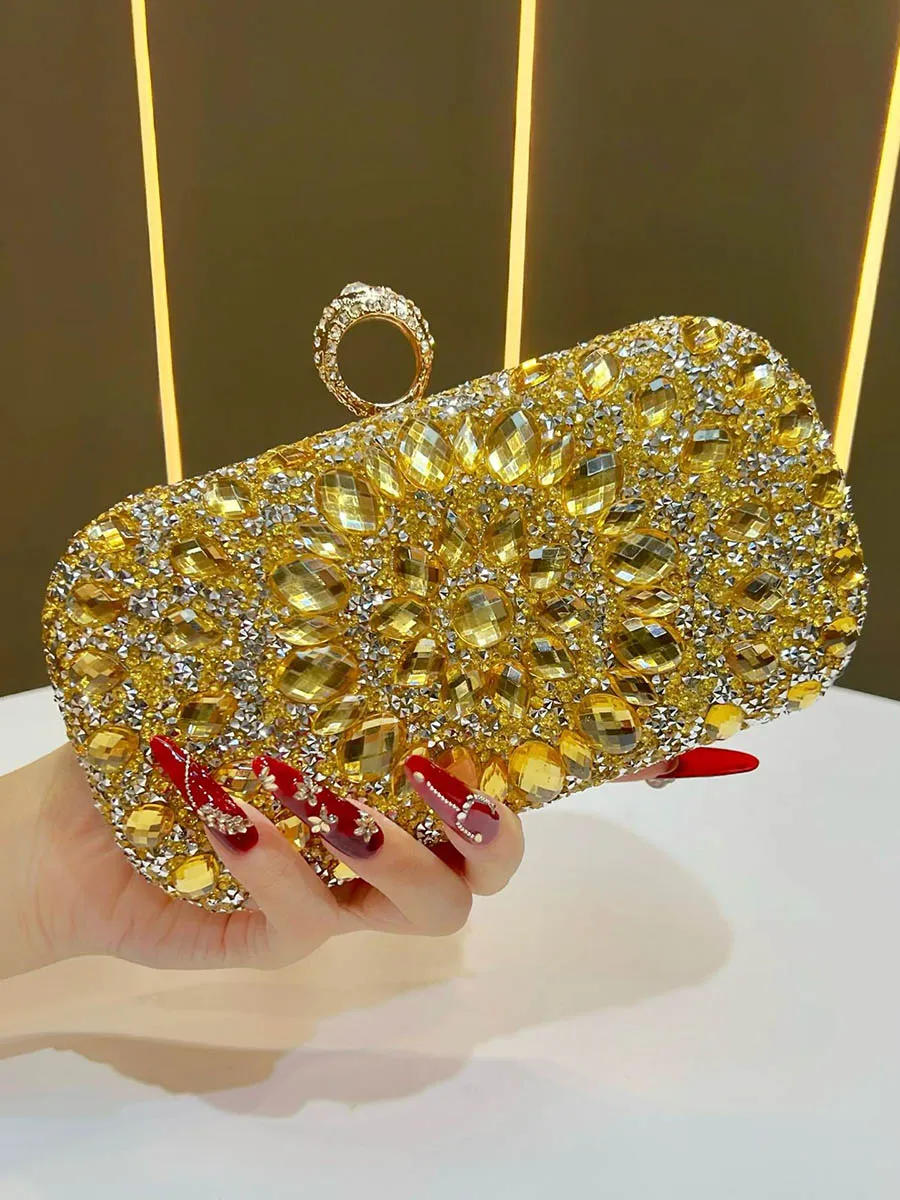 Geometric Lock Rhinestone Crossbody Bag