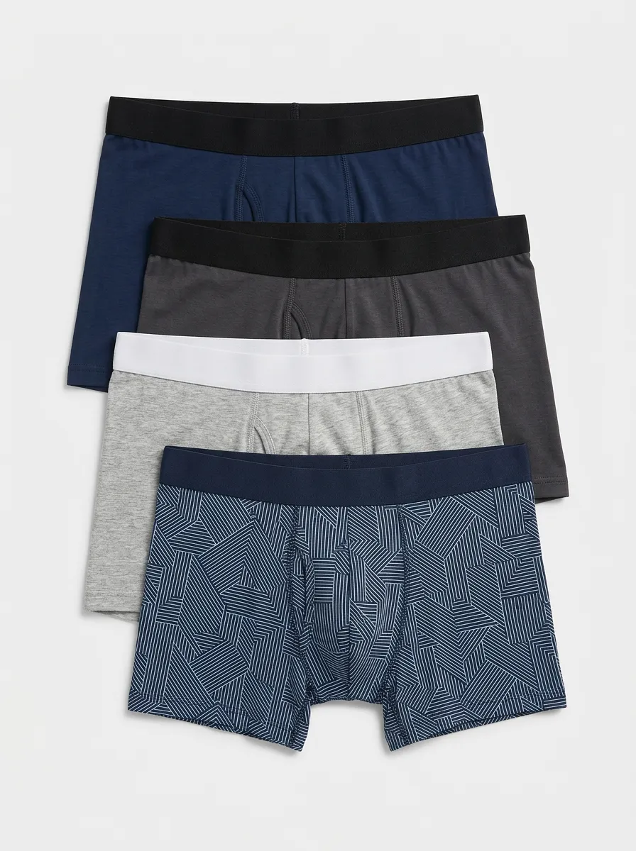 Men's Boxer Briefs Four-Pack with Breathable-Look Cotton Contoured Pouch Geometric