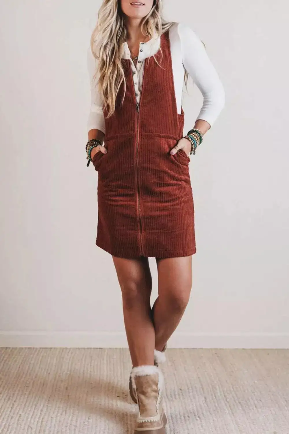 Sleeveless Corduroy Pocketed Dress