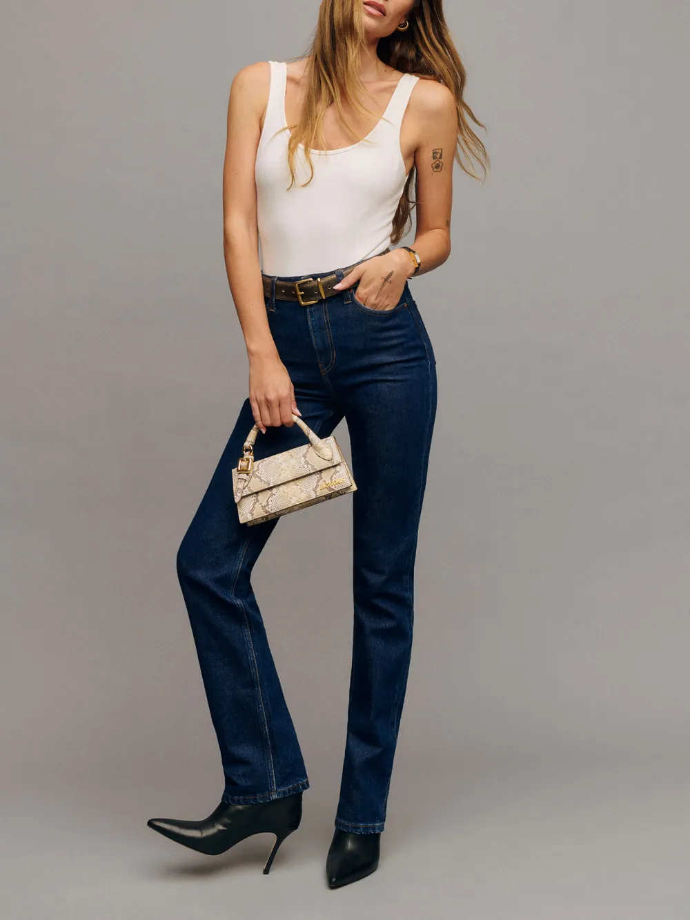 Stretch High Rise Straight Leg Jeans