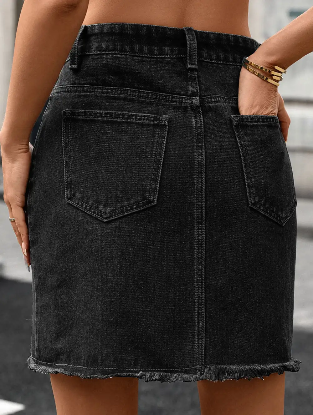 Washed Slit Denim Mini Skirt