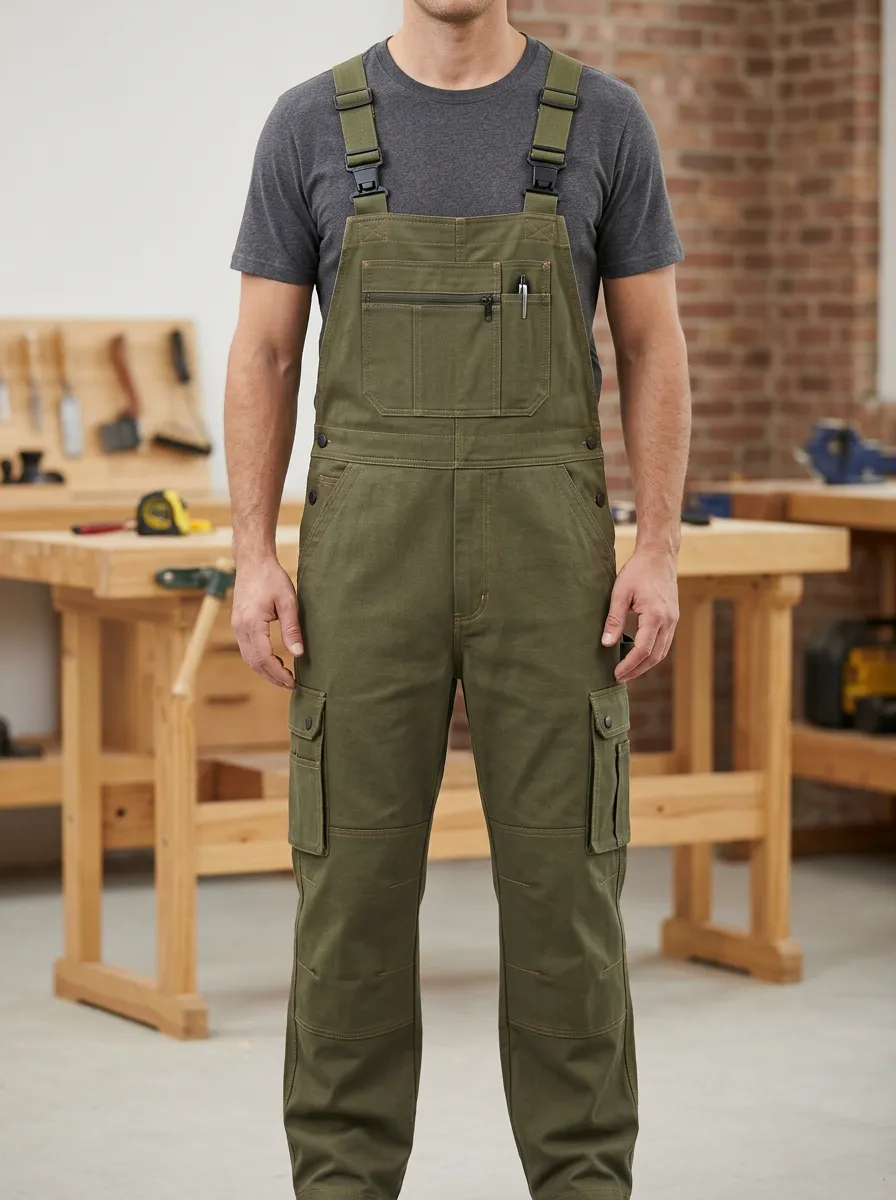 Men's Multi-Pocket Cargo Carpenter Bib Work Overalls