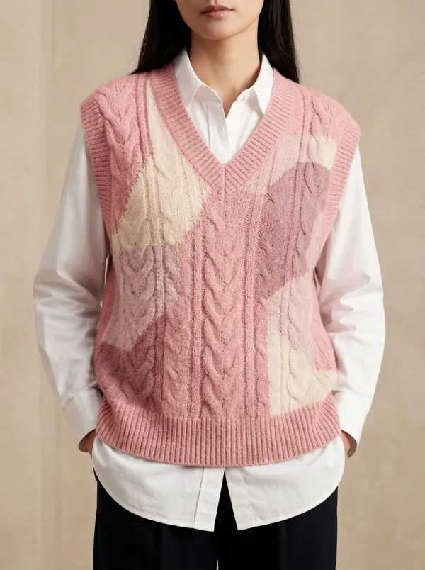 Colorblock Cable Vneck Sweater Vest