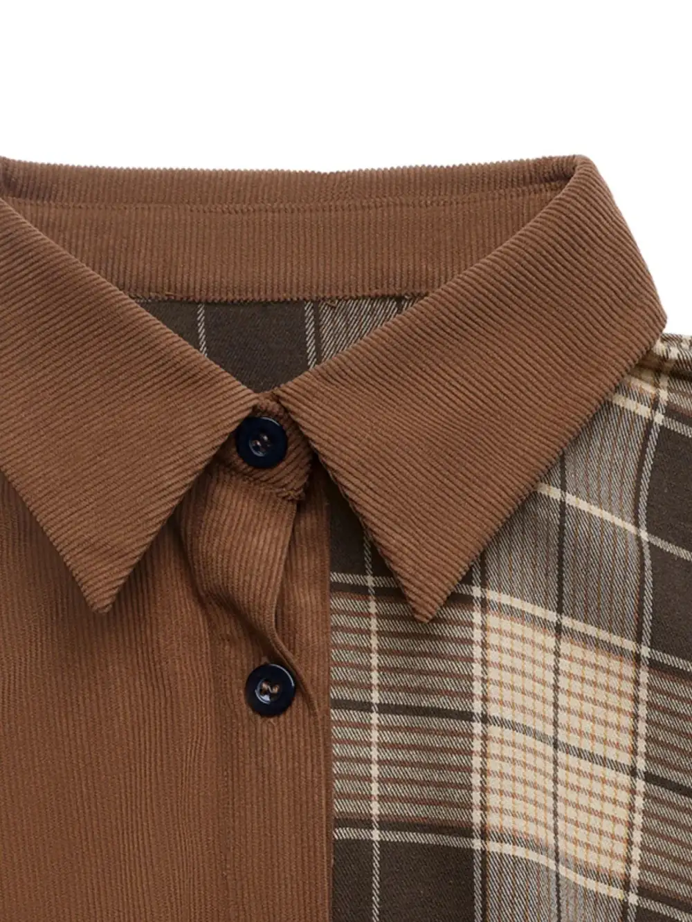 Textured Detail Plaid Button Front Long Sleeve Dress