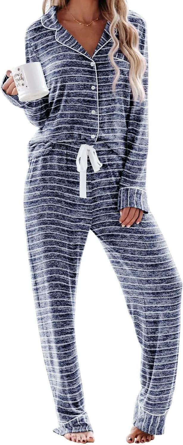Women's Pajama Sets Long Sleeve Button Down Sleepwear Nightwear Soft Pjs Lounge Sets