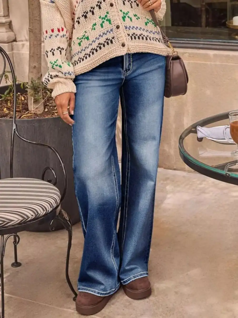 Wide Leg Washed Denim Jeans