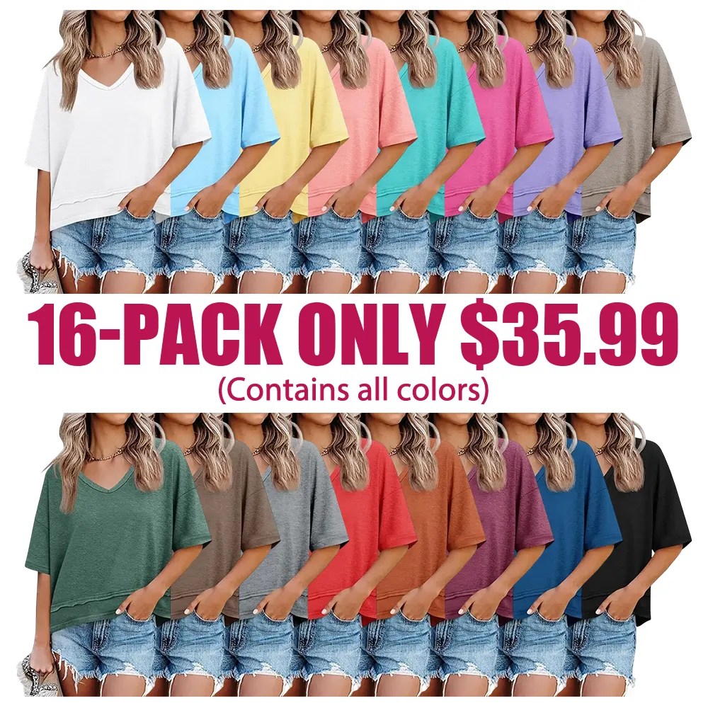 🔥Hot Sale💥-Women's Summer V-Neck T-Shirt🔥16-Pack - All Colors Included