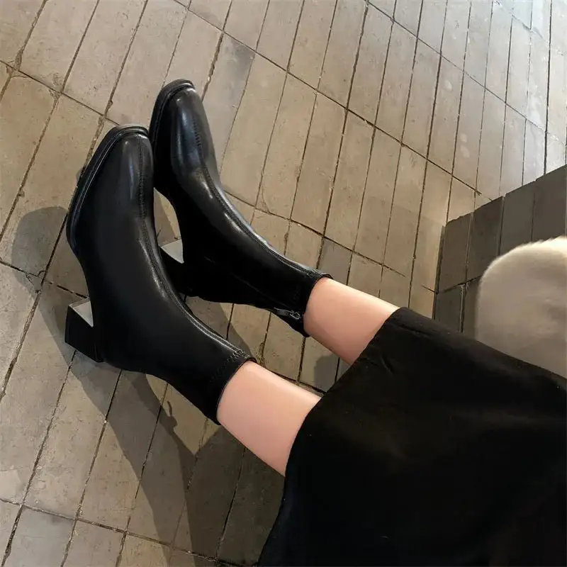 Leather Loafer Square-Toe Ankle Boots