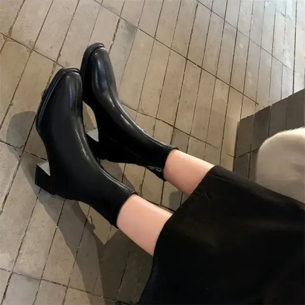 Leather Loafer Square-Toe Ankle Boots
