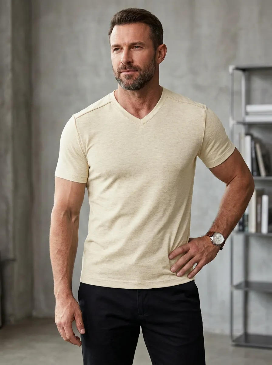 Casual V-Neck Edit Men's Slim Fit Short Sleeve T-Shirt