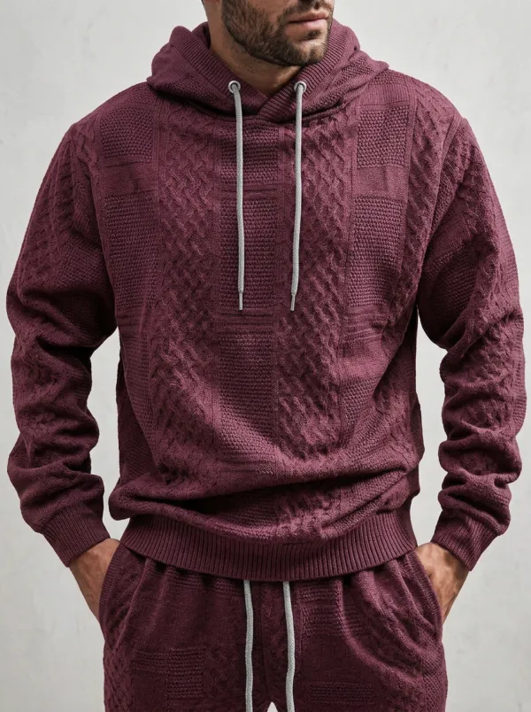 Textured-Knit Men's Knit Hoodie Jogger Set