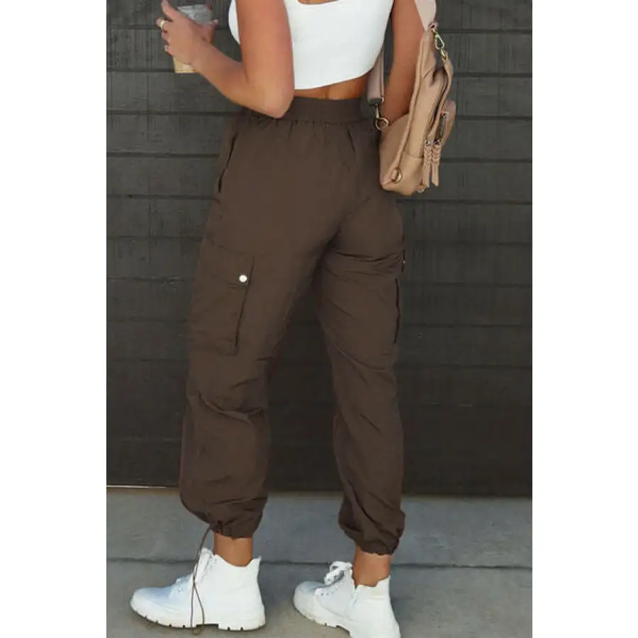 Drawstring Elastic Waist Pants with Pockets