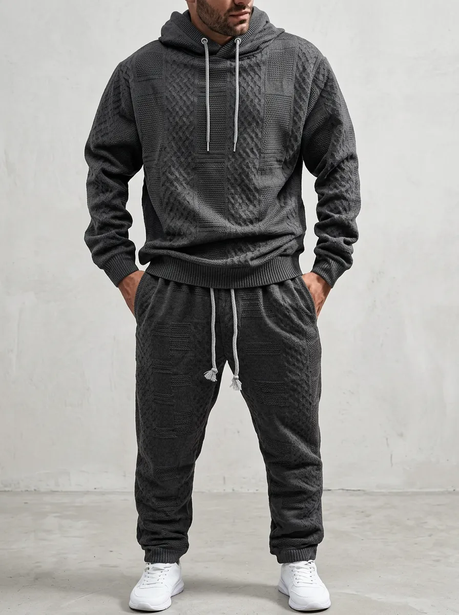 Textured-Knit Men's Knit Hoodie Jogger Set