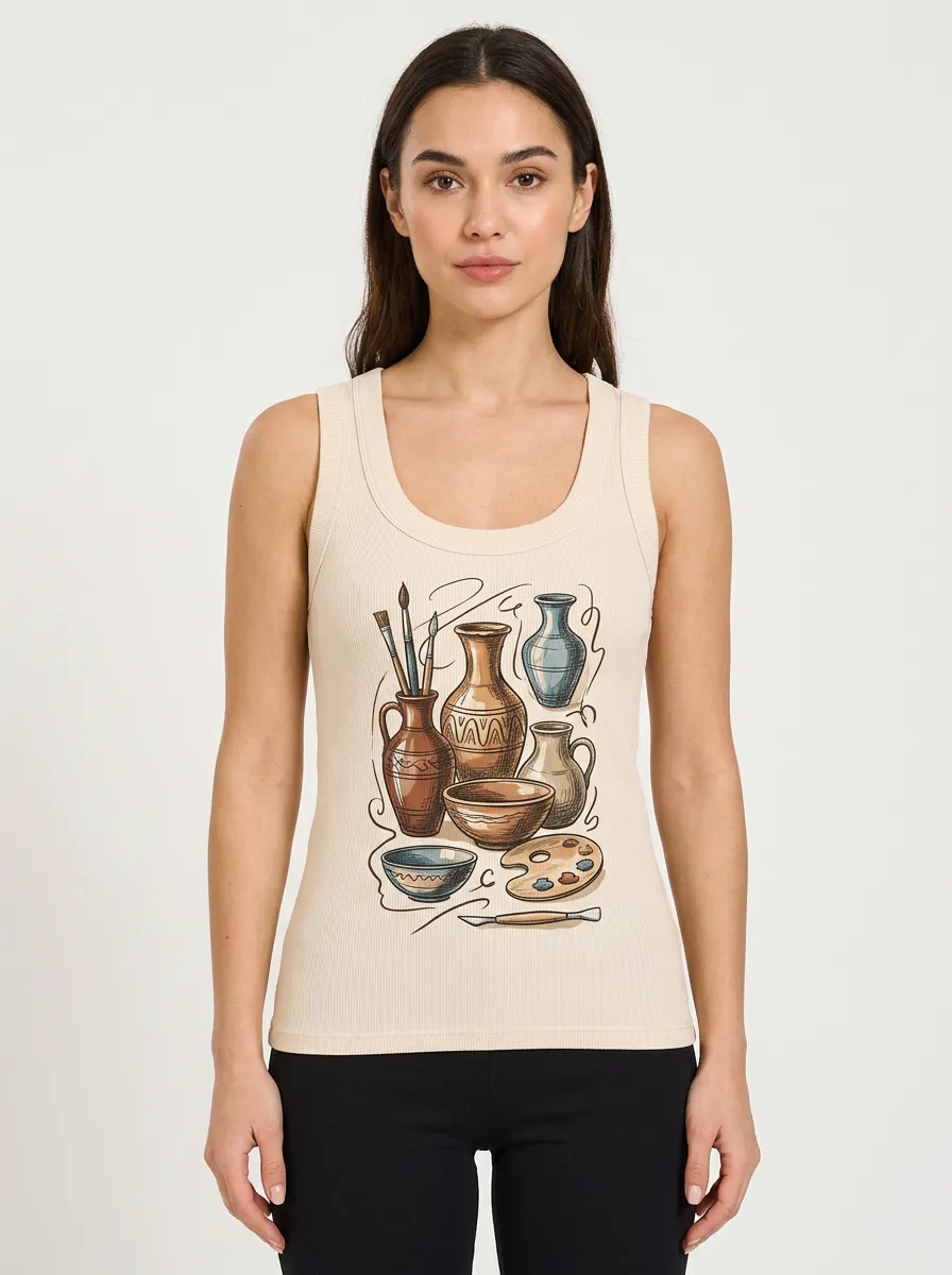 Women's Pottery Lover Ceramic Vases Paint Palette Printed Tank Top