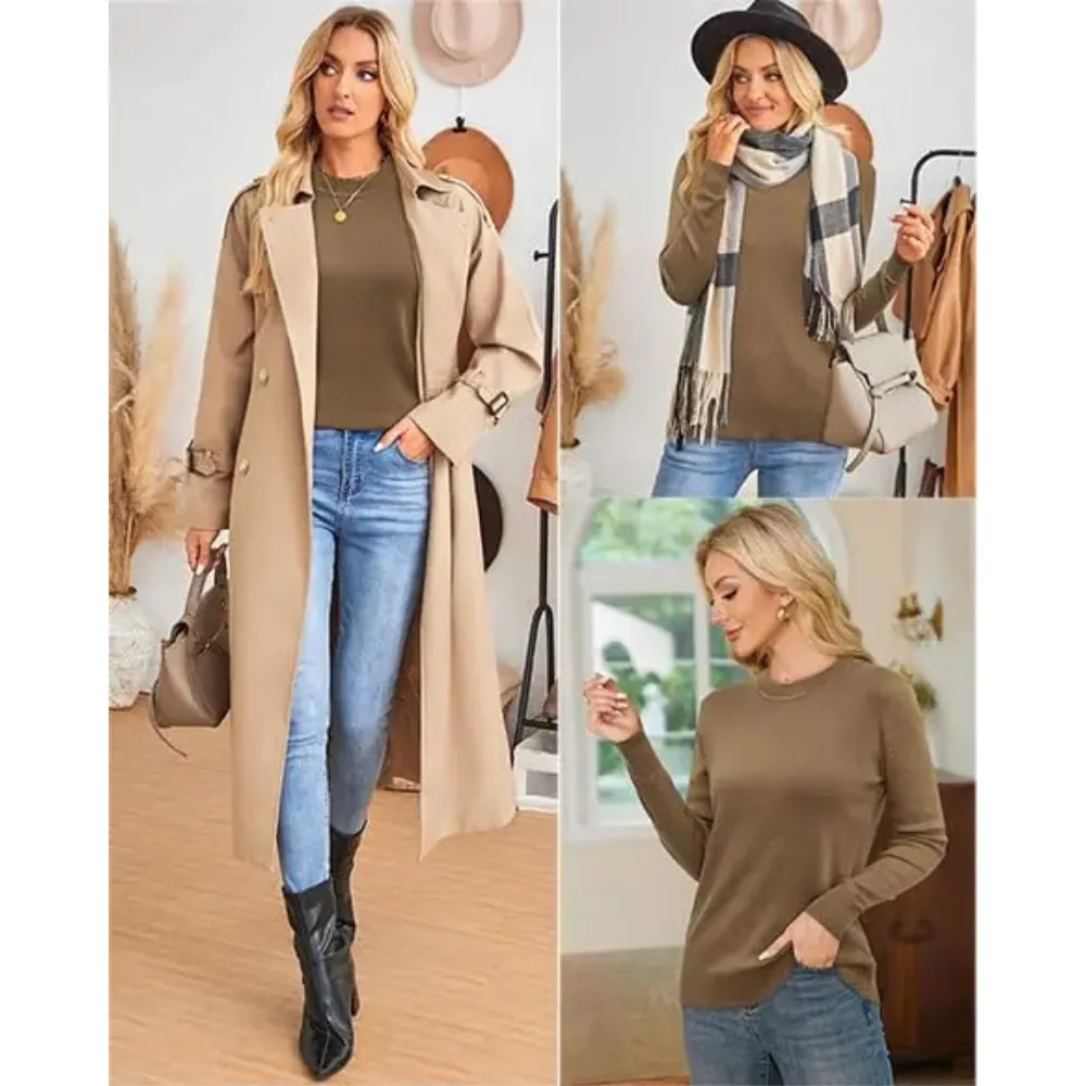 Women's Wool Blend Classic Crew Neck Casual Fall Sweaters