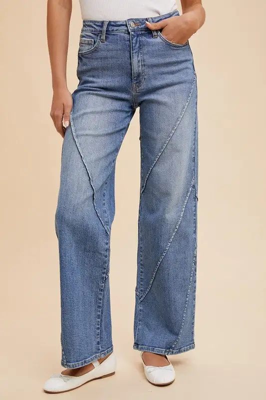 Wear Decorative Seams Wide Leg Denim Jeans
