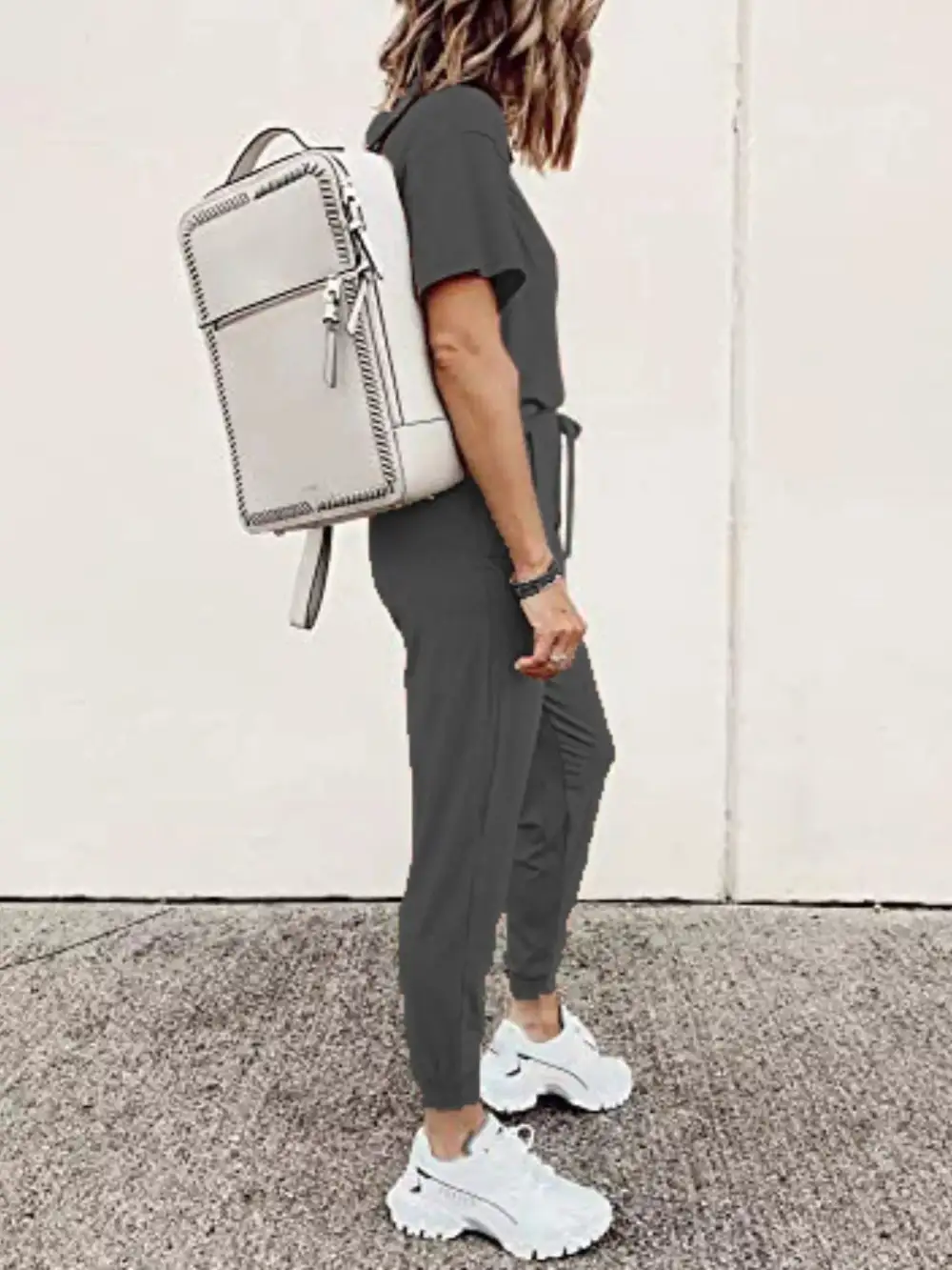 Full Size Round Neck Top and Drawstring Pants Set Plus Size