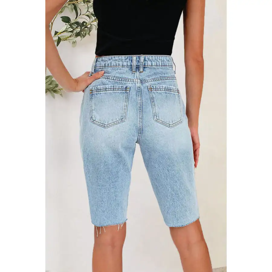 Distressed Pocketed Denim Shorts