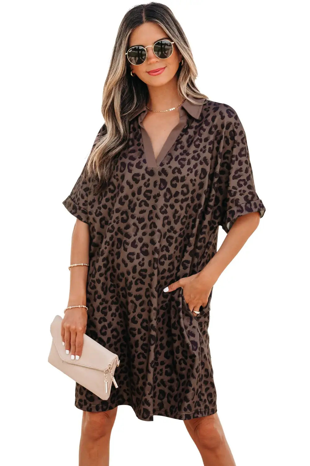Animal Print V Neck Mini Dress