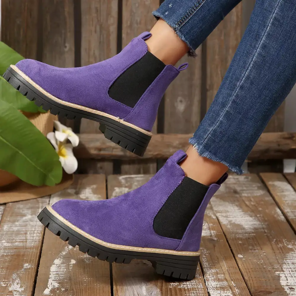 Layered Round Toe Block Heels Boots