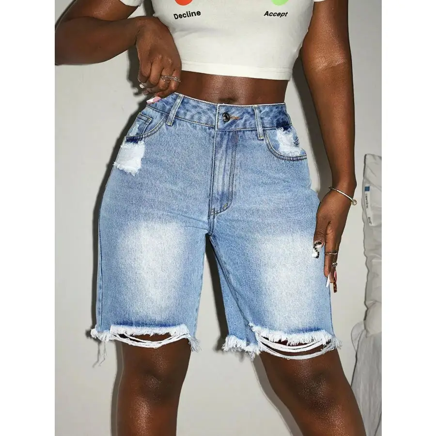 Casual Raw Hem Frayed Hem Frayed Distressed Shorts