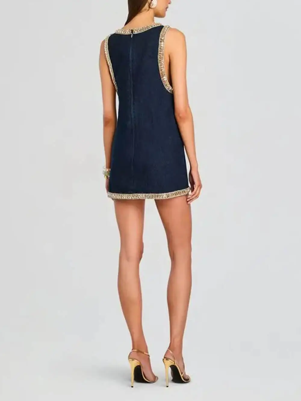 Sequin Embellished Denim Fashion Mini Dress