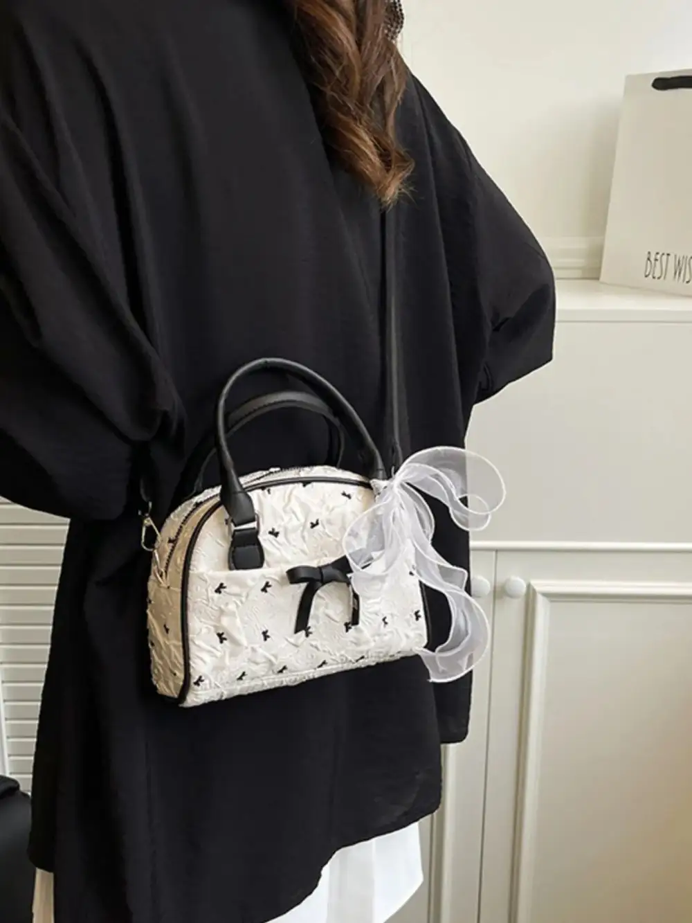 Everyday Bow Accent Ruched Crossbody Bag