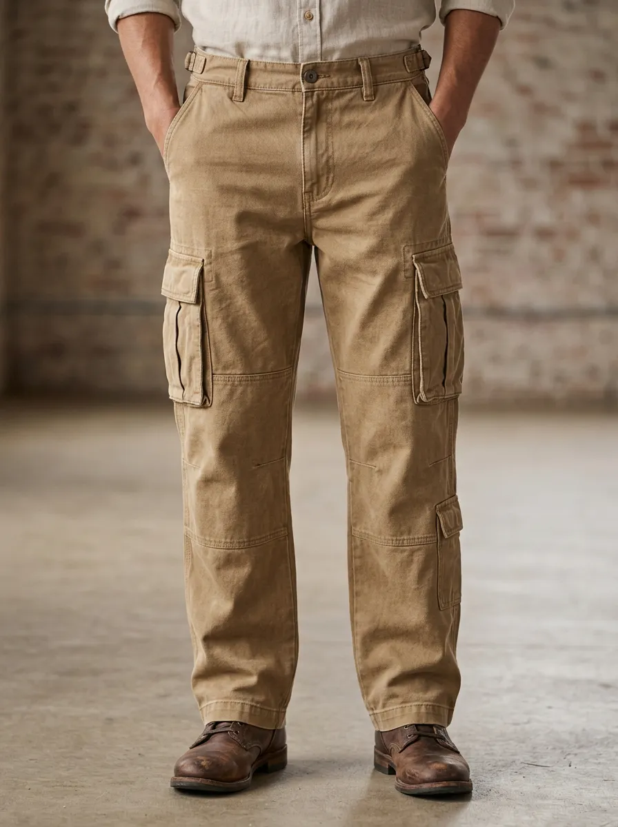 Men's Khaki Multi-Pocket Utility Cargo Pants