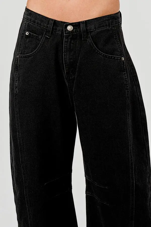 Mid Rise Barrel Denim Pants