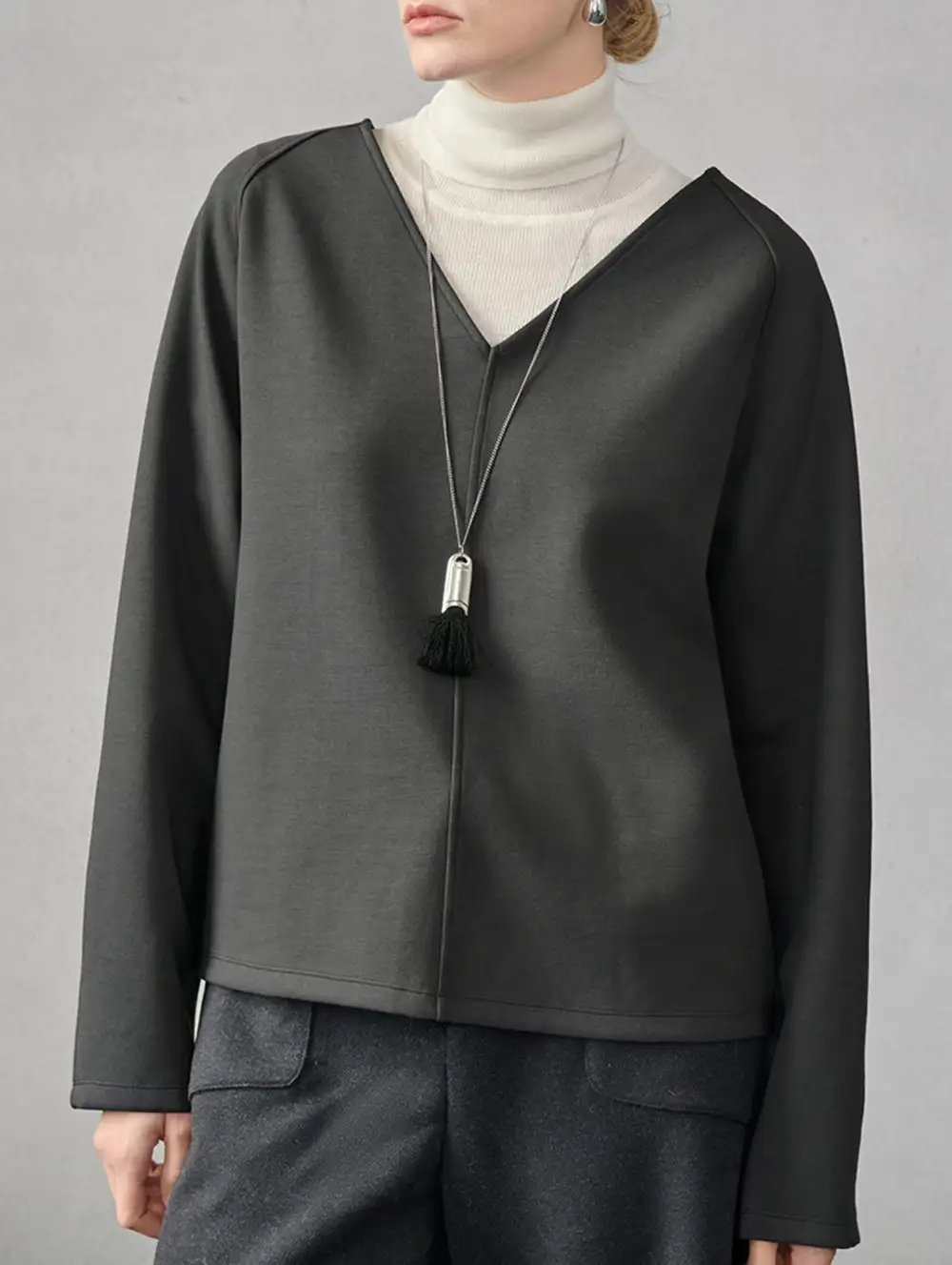 V Neck Reversible Loose Fit Sweatshirt
