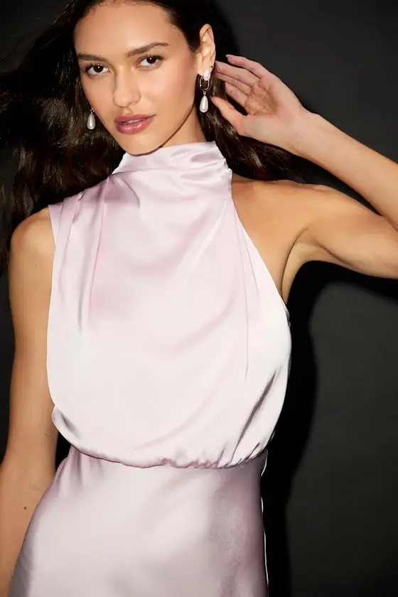 Distinctive Charm Red Orange Satin Asymmetrical Midi Dress