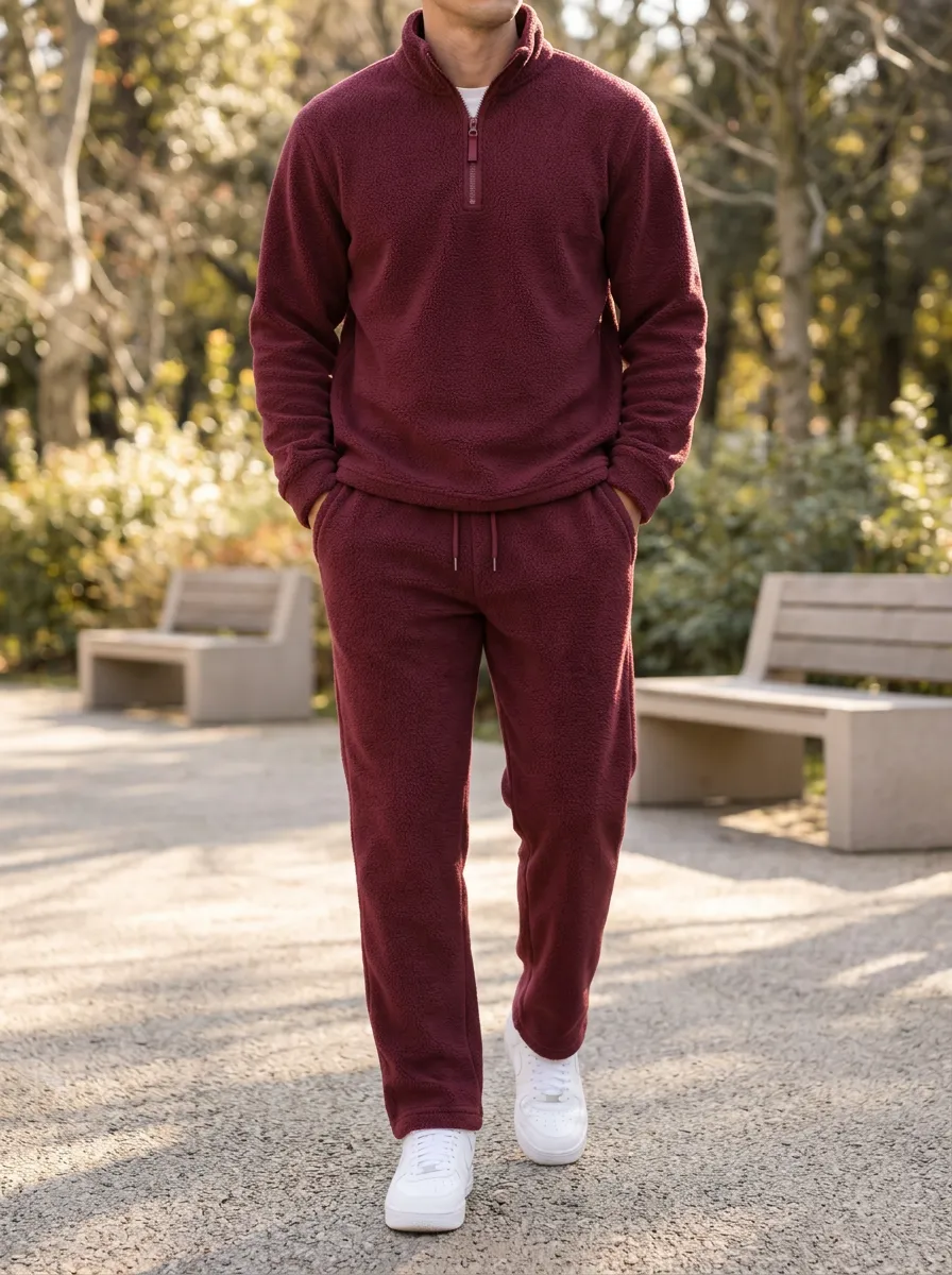 Men's Track Pants and Quarter-Zip Fleece Pullover Lounge Set