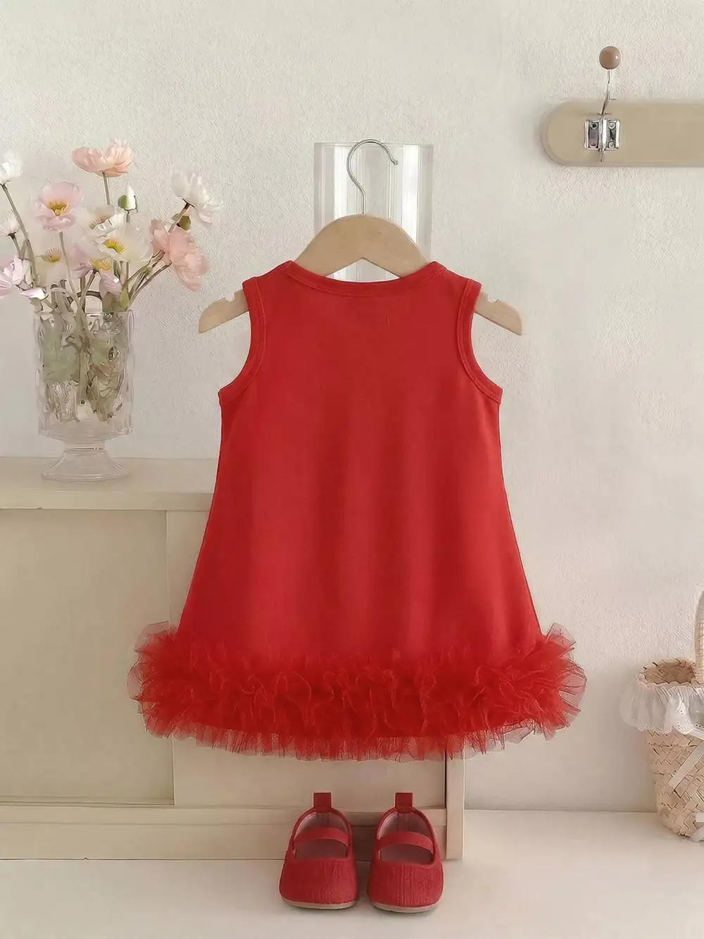 Girls Flower Sleeveless Round Neck Dress