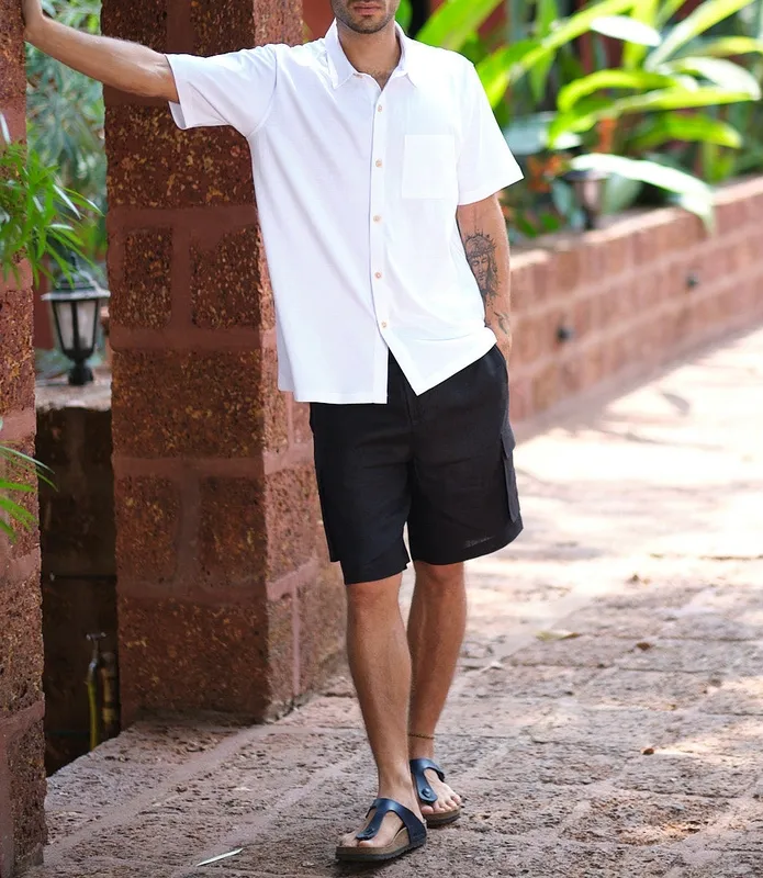 White Short Sleeve Linen Shirt