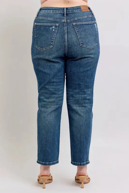 High-Waist Cropped Distressed Washed Straight Leg Jeans