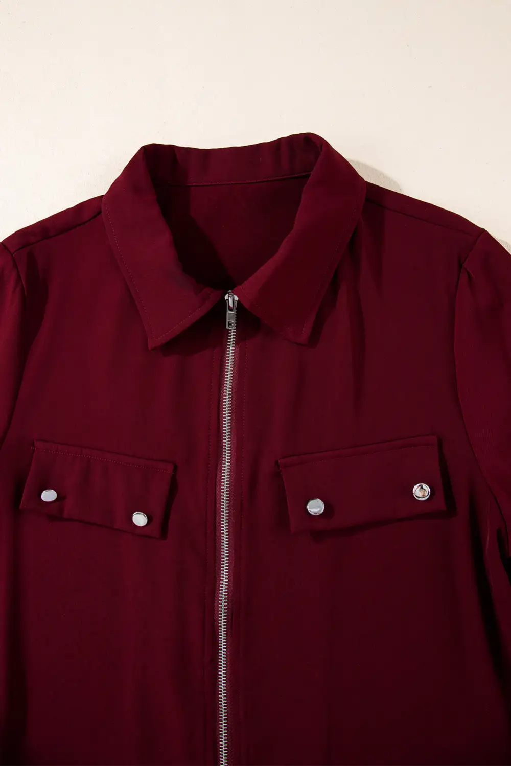 Dahlia Collar Tab Sleeve Zip-Up Flap Detail Jacket