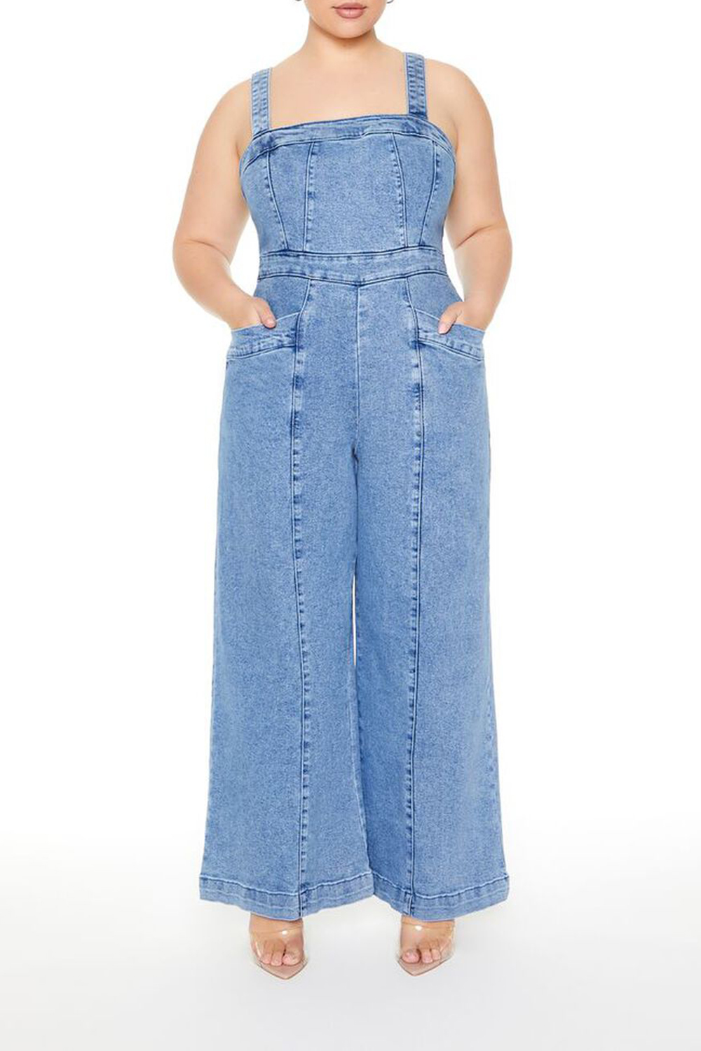 Plus Size Denim Wide-Leg Jumpsuit
