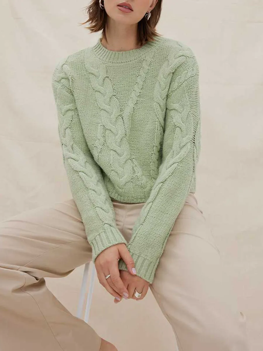 CABLE-KNIT ROUND NECK SWEATER