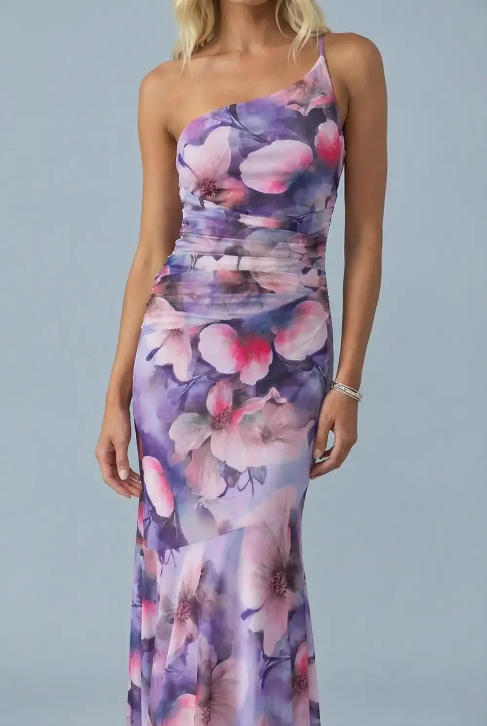 Bodycon One Shoulder Ruched Maxi Dress