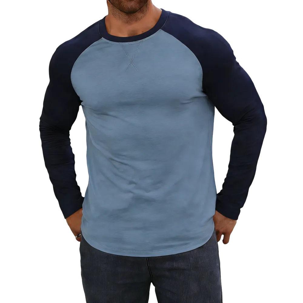 Men's long-sleeved color-blocked slim-fit T-shirt