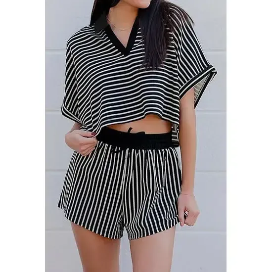 Women's striped two-piece short-sleeved suit——1 for as low as $1.5