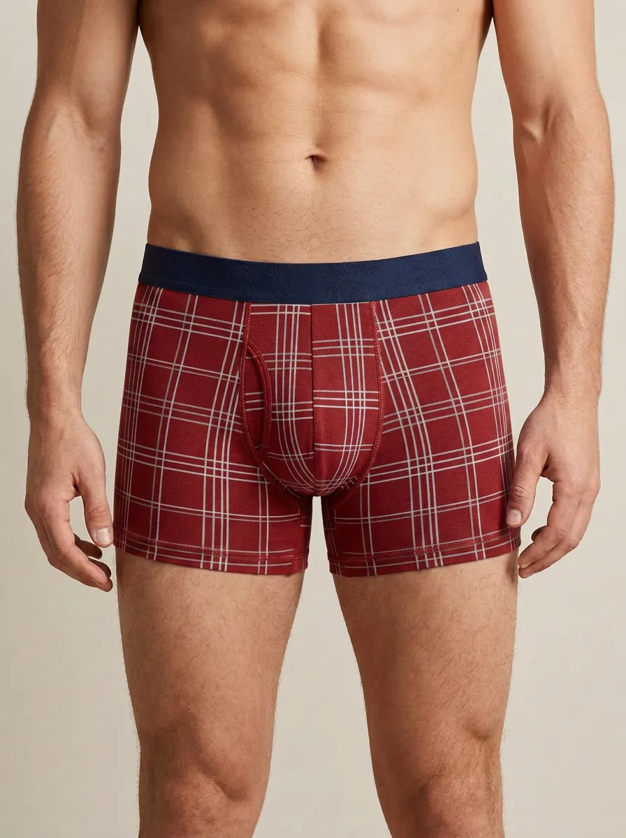 Men's Classic Plaid Pattern Printed Boxer Briefs