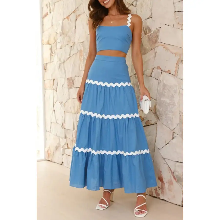 Soft Contrast Trim Cami and Maxi Skirt Set