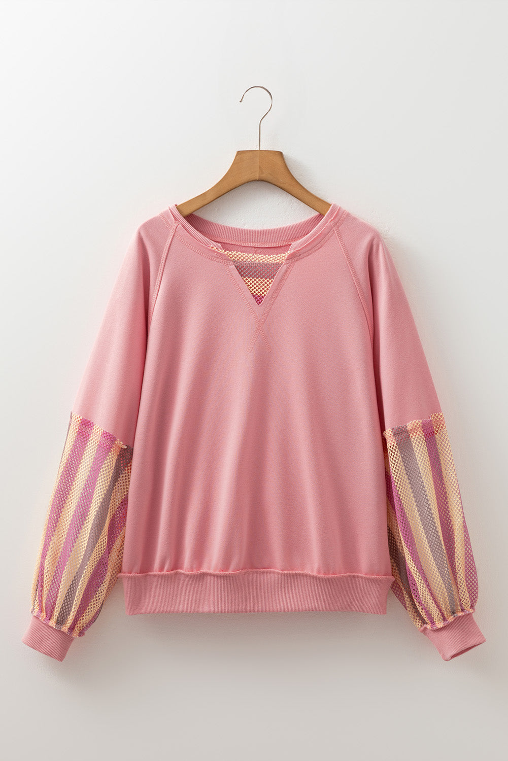 Women's Striped Mesh Patchwork Pullover Top