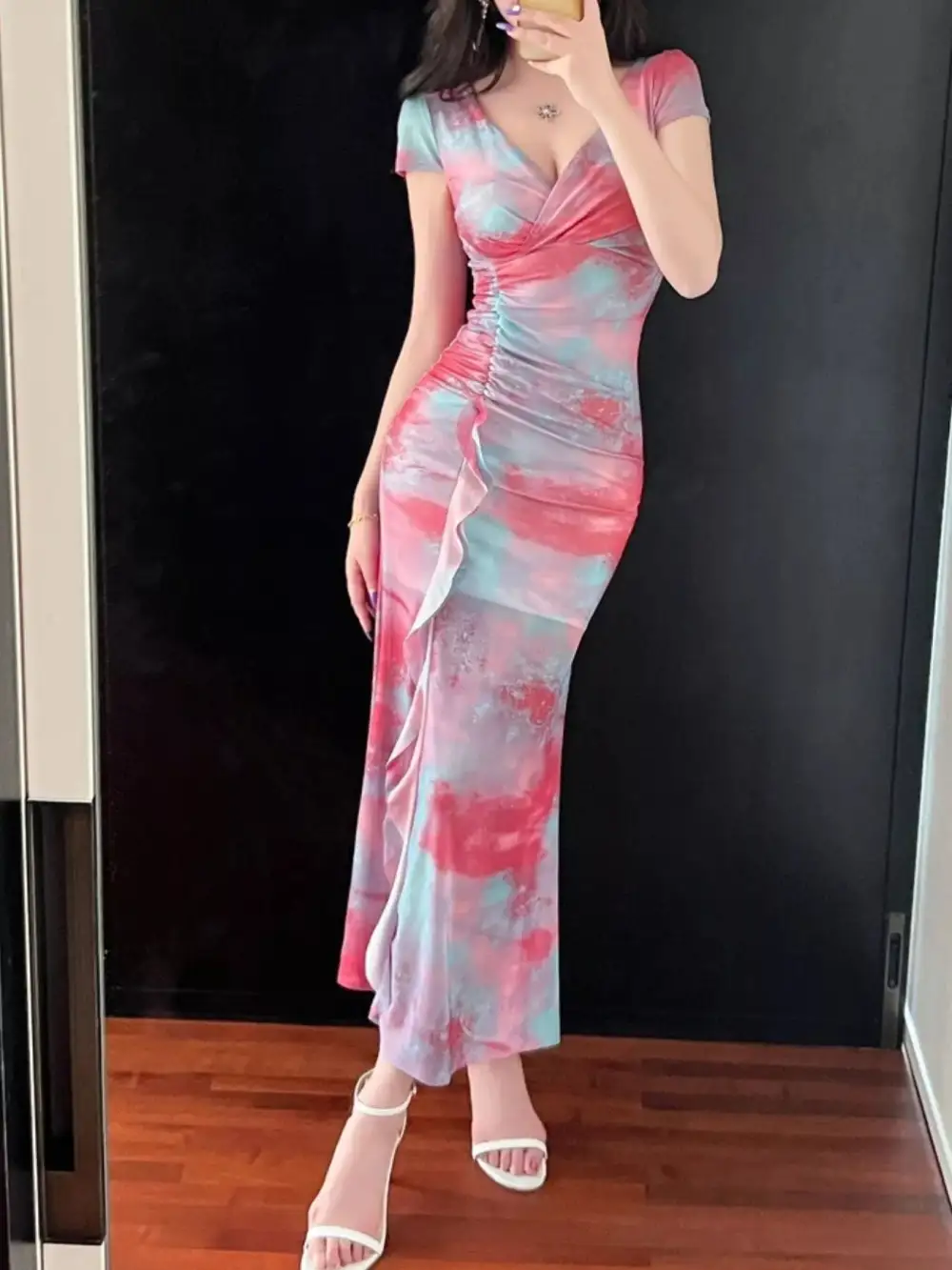 Ruffle Slit Dress Casual