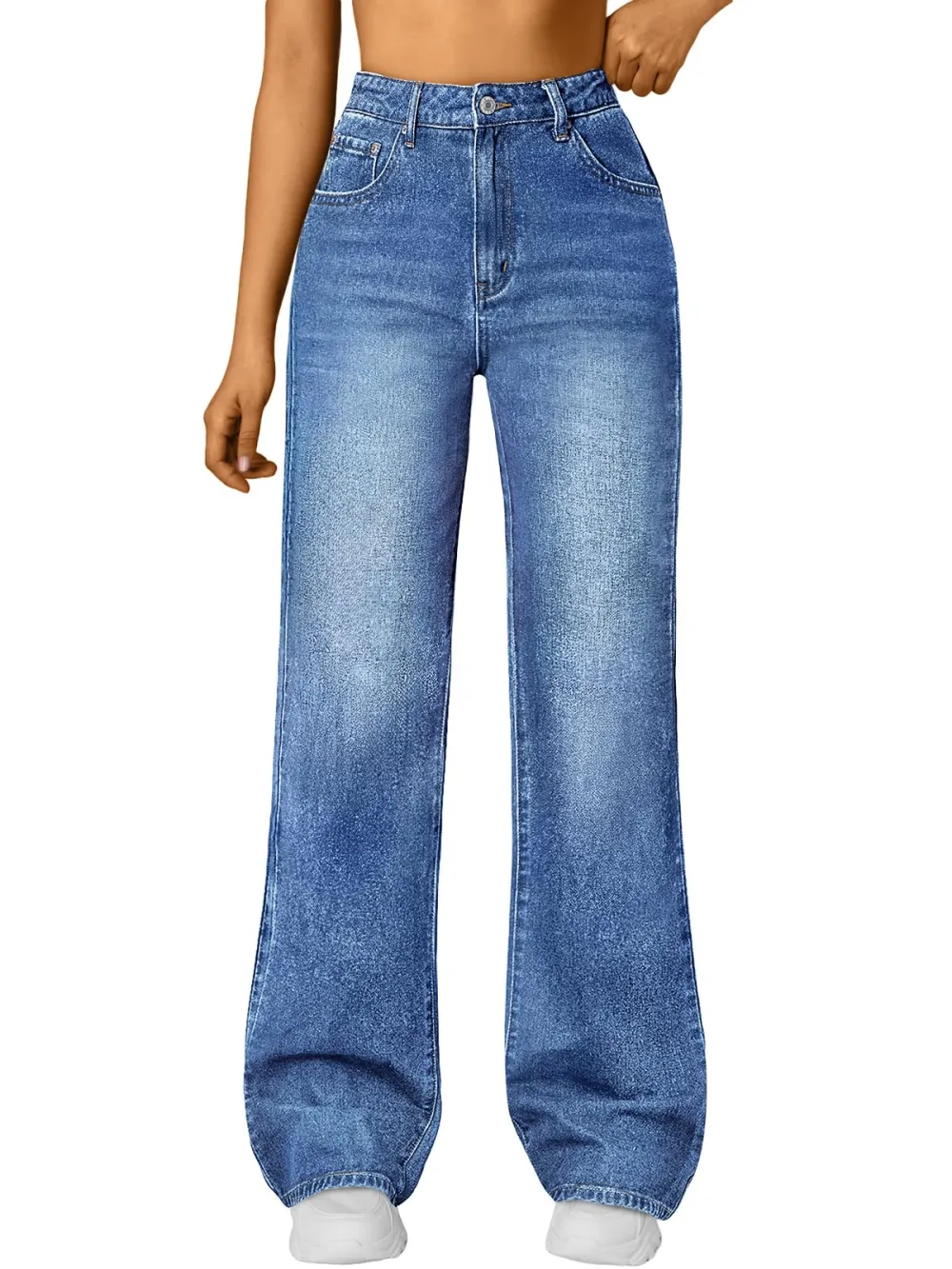 Women High Waisted Straight Leg Jeans In Blue