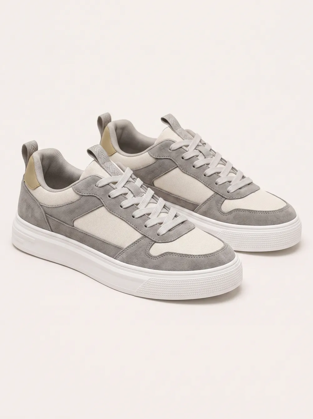 Men's Casual Minimalist Grey Suede Canvas Lace-up Sneakers