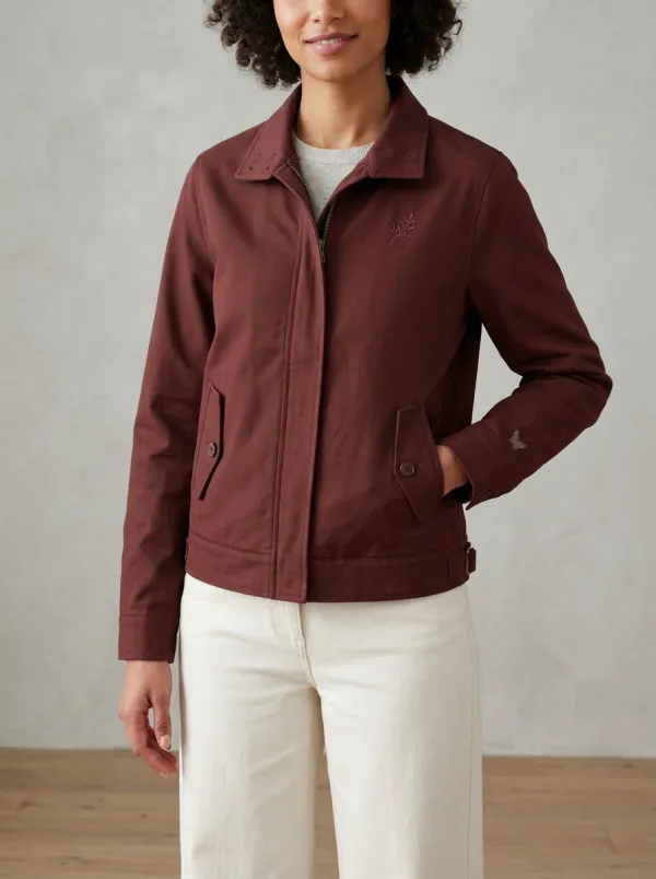Women's Olive Green Leaf Embroidered Jacket