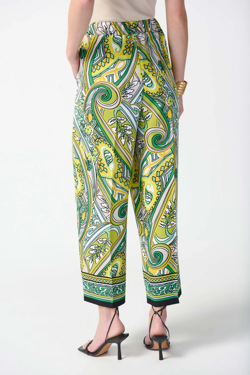 Woven Paisley Print Cropped Trousers