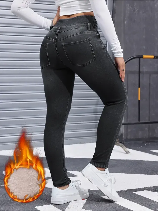 Women's High Elasticity Fleece Lined Thick Denim Jeans&Comfortable Slimming Jeans